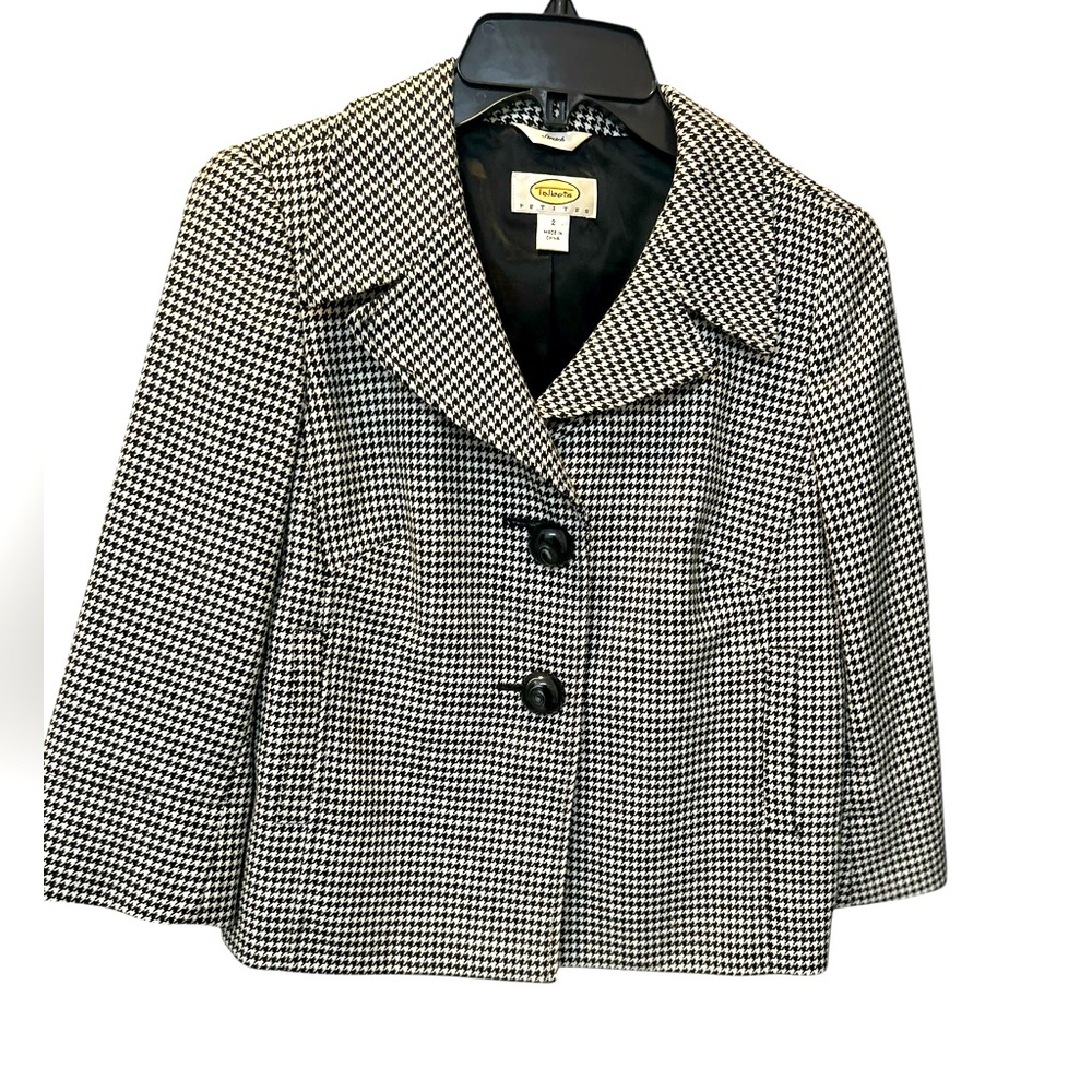 Talbots Houndstooth Wool Blend Blazer Jacket Black White Size 2